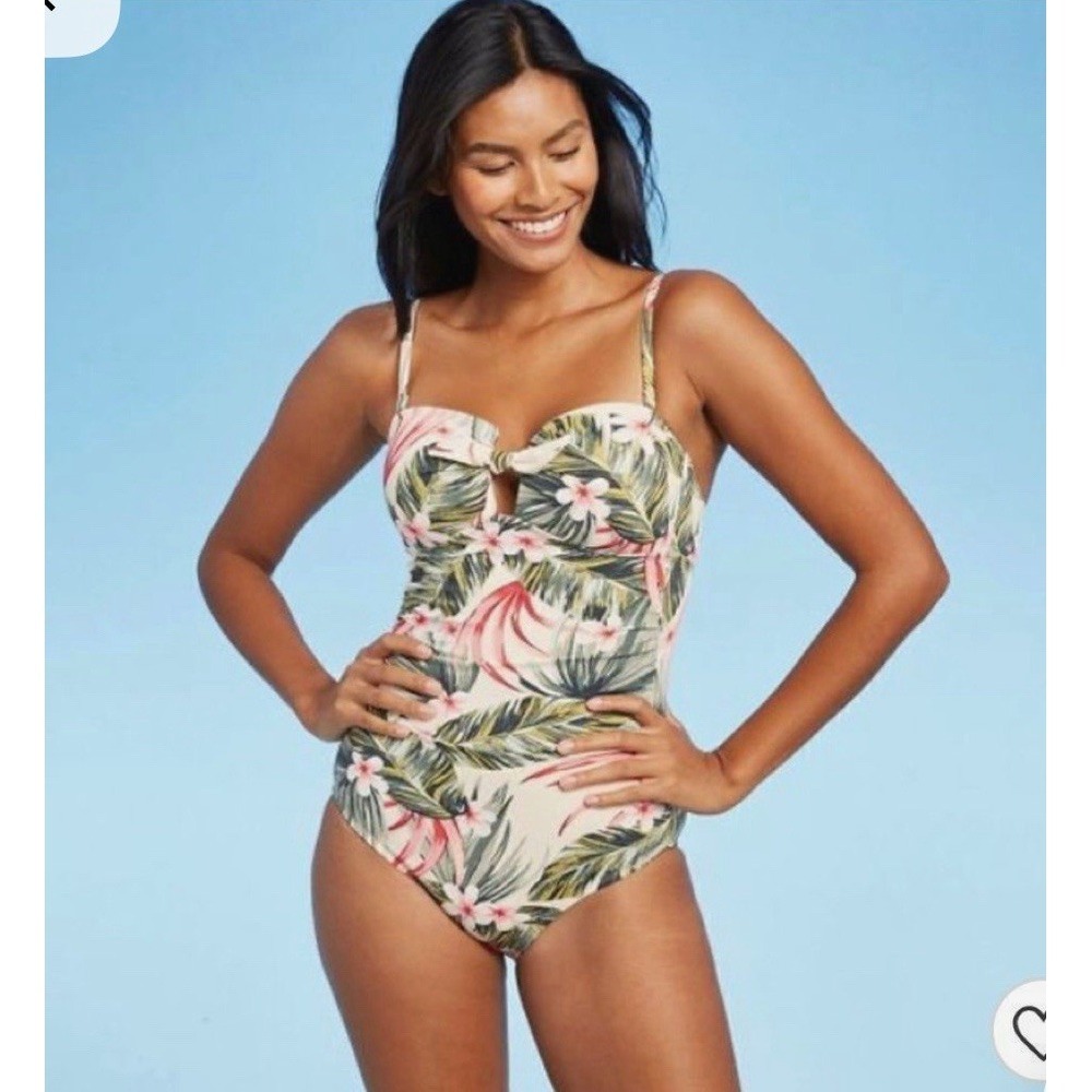 NWT Kona Sol Pique Bandeau Style One-piece Swimsuit Tropical Floral Size XS‎